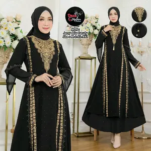 Gamis Abaya Turkey Premium Barong Eksklusif  Mute Jersey Mix Ceruty Bordir Kombinasi Lembut Mewah Muslim Mewah Cantik Wanita Remaja Arab Hitam Syari Turki Lebaran