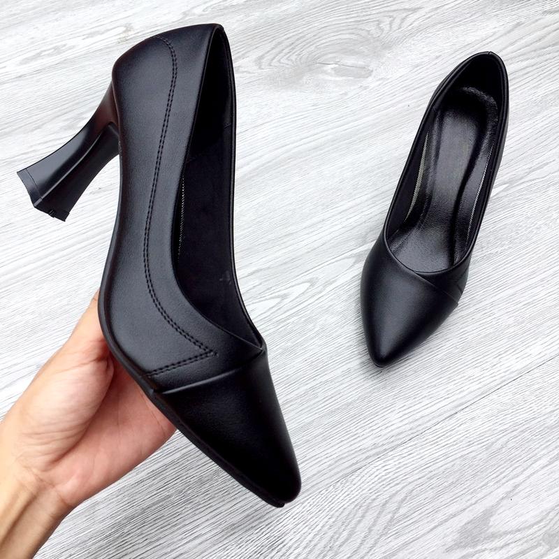  Giày cao gót da mềm 5cm 7cm hoạ tiết thêu cách điệu- Giày cao gót công sở Made in Việt Nam 