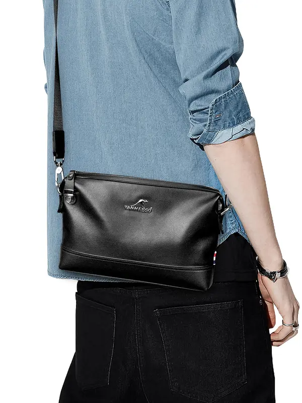 Men's Vintage Letter & Kangaroo Design Crossbody Bag, Casual High Capacity Shoulder Bag for Work & Business Travel, Travel Friendly Durable, One-shoulder Bag 0