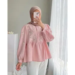 Keira Gishele Kemeja Atasan Oversize Korean Style Full Bordir Mewah Terbaru Lucu Gemesh Lengan Balon Full Bunga Outfit Kerja Casual Pesta Daily Kancing Linen Baju Kondangan Muslim Wanita Basic Panjang