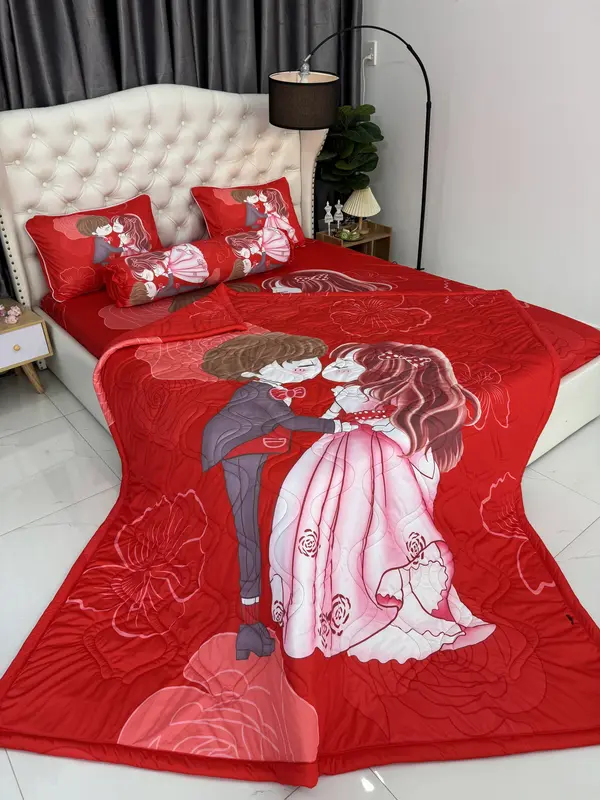 MẪU CƯỚI  - BỘ GA GIƯƠNG NGỦ THUN Ý 5D CAO CẤP 4 MÓN 2