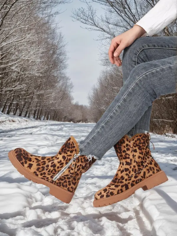 Women's Solid Color Zipper Side Warm Snow Boots, Casual Sporty Plush Ankle Boots for Outdoor Wear, Non-slip Outdoor Shoes for Women & Girls 1