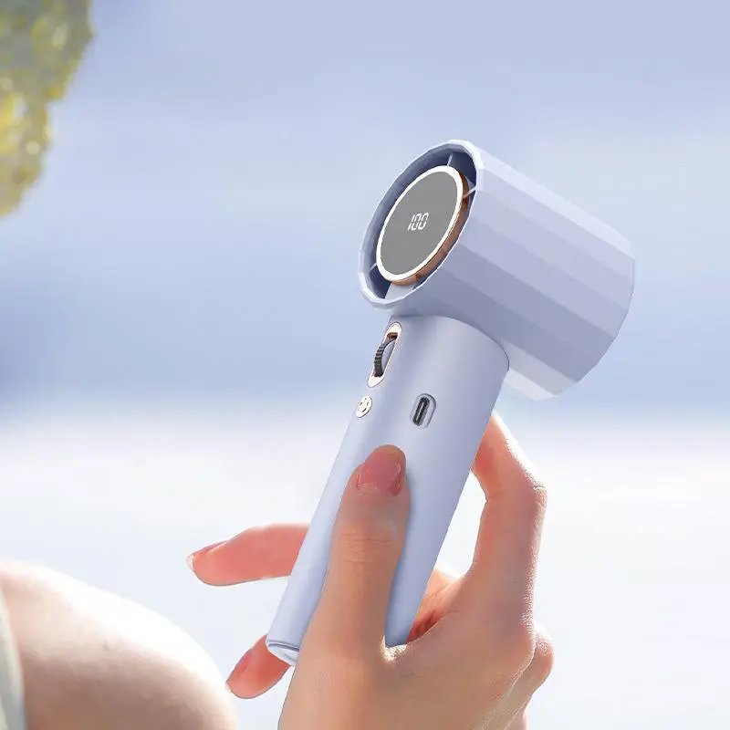 【COD】Quạt cầm tay tốc độ cao mới nhất, gió mạnh, điều chỉnh 100 cấp độ, màn hình LED, quạt mini cầm tay im lặng, có cáp sạc USB Phụ Kiện 3
