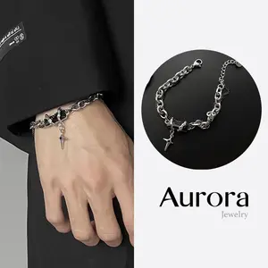 【AURORA】 Gelang Rantai Gothic Batu Zirkon Warna Warni + Liontin Salib – 4 Warna Pilihan