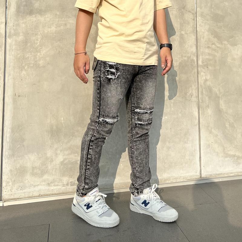 Product Introduction of Celana jeans denim pria motif sobek straigh slim ripped Stretch Panjang Fit Slimfit Skinny 3