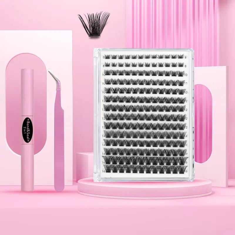 Natural Curl Eyelashes, 1 Box Individual False Eyelashes & Eyelash Glue with Tweezers, Self Grafting Eyelash Extensions, False Eyelashes Clusters 0