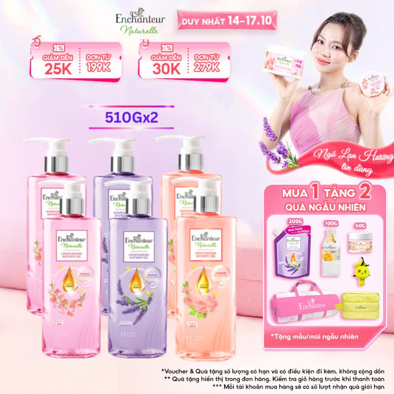 COMBO 2 Sữa tắm Chăm Sóc Da thiên nhiên Enchanteur Naturelle Lavender/ Iris/ Rose 510gr/Chai