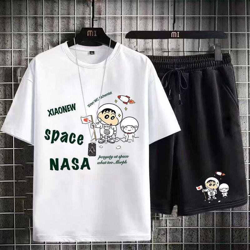 Product Introduction of Casual Sports Suit for Men Summer 2024 New Style Middle School Student Printed T-Shirt Men's Short Sleeve Shorts Trendy 1/2 Piece Fasciitis 18