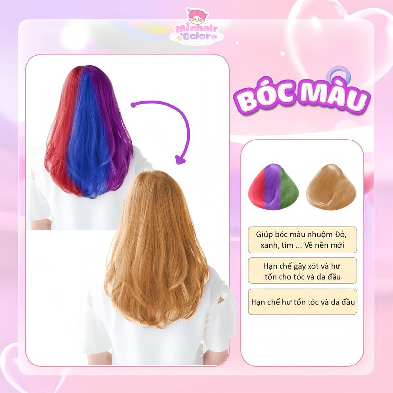 Thuốc bóc màu Minhair, Bóc màu đỏ, xanh, tím( ko bóc được đen ) chuẩn tông tóc,tặng kèm bao tay,trùm đầu,bịt tai. Nhuộm Tóc Đổi Màu Tóc Nam Nữ Serum Women