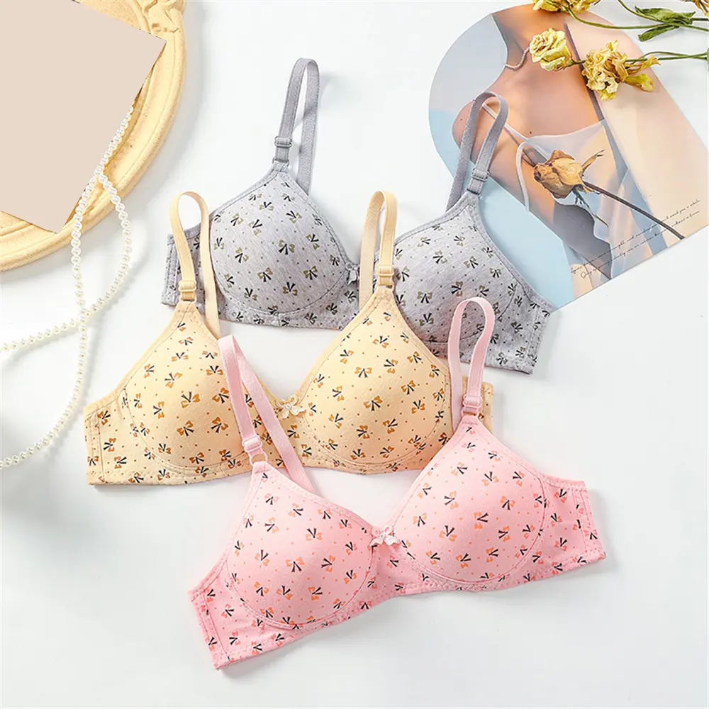 Japanese Sweet Floral Underwear Women's No Steel Ring Small Breasts Gather Junior High School Students High School Students Thin Girl Pull-up Bra