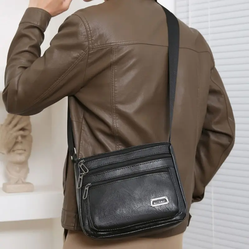 Mẫu mới PU da nam công suất lớn một vai chống thấm nước kinh doanh nam đeo chéo túi Vận chuyển trong vòng 24 giờ Bag 1