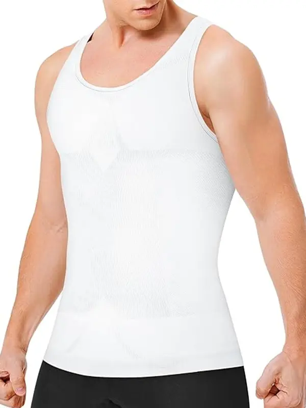 Men's Solid Color Compression Shapewear Vest, Casual Comfortable Breathable Tummy Control Shaper Tank Top, Men's Shapewear Top for Daily Wear 3