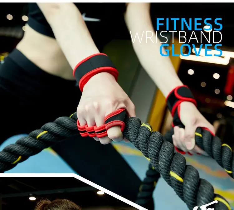 1 pasang Wanita Gym Fitness Angkat Besi Setengah Jari Sarung Tangan Anti Selip Dengan Bungkus Pergelangan Tangan 4