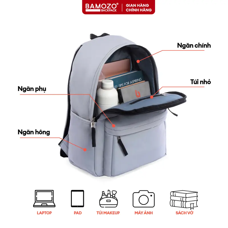 Balo Đi Học Nam Nữ  Bamozo Basic Backpack - Balo Đựng Laptop 15.6 Inch - Trượt Nước Chống Sốc Tốt - Balo Canvas Nhiều Màu chỉ giặt tay khỏe mạnh 5