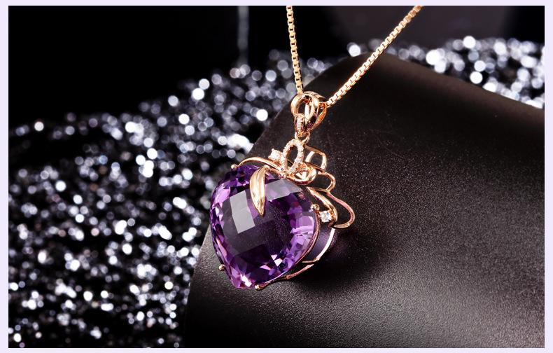 Product Introduction of 2025 TikTok Same Style Heart-Shaped Amethyst Pendant 18K Gold Plated Colorful Gemstone Natural Purple Diamond Necklace Women Clavicle Chain Hot Sale 10