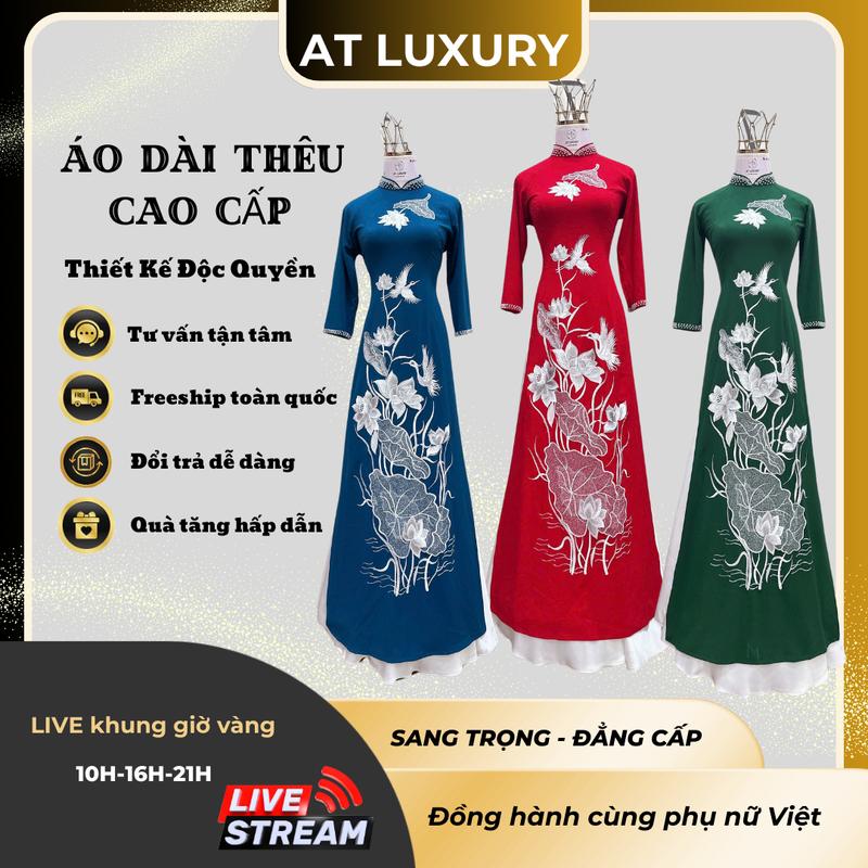 Áo dài Anh Thư áo dài mẹ sui thêu chỉ kim tuyến họa tiết trắng đính kết đá và pha lê cao cấp 2