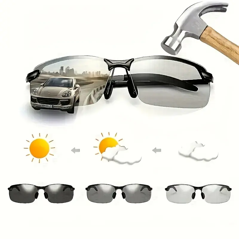 Men's polarized glasses - day/night dual-use, photochromic, metal frame, comfortable hinge, suitable for fishing and outdoor activities, sports | color changing lens frame 2