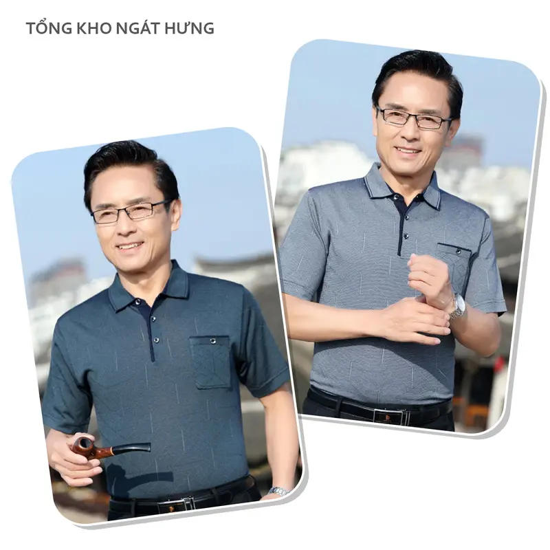 Áo Nam Trung Niên Chất Thun Lạnh Quảng Châu Cao Cấp Menswear Có Cổ Ngắn Tay A02 Polo Nhung Shirt Tặng bố 1
