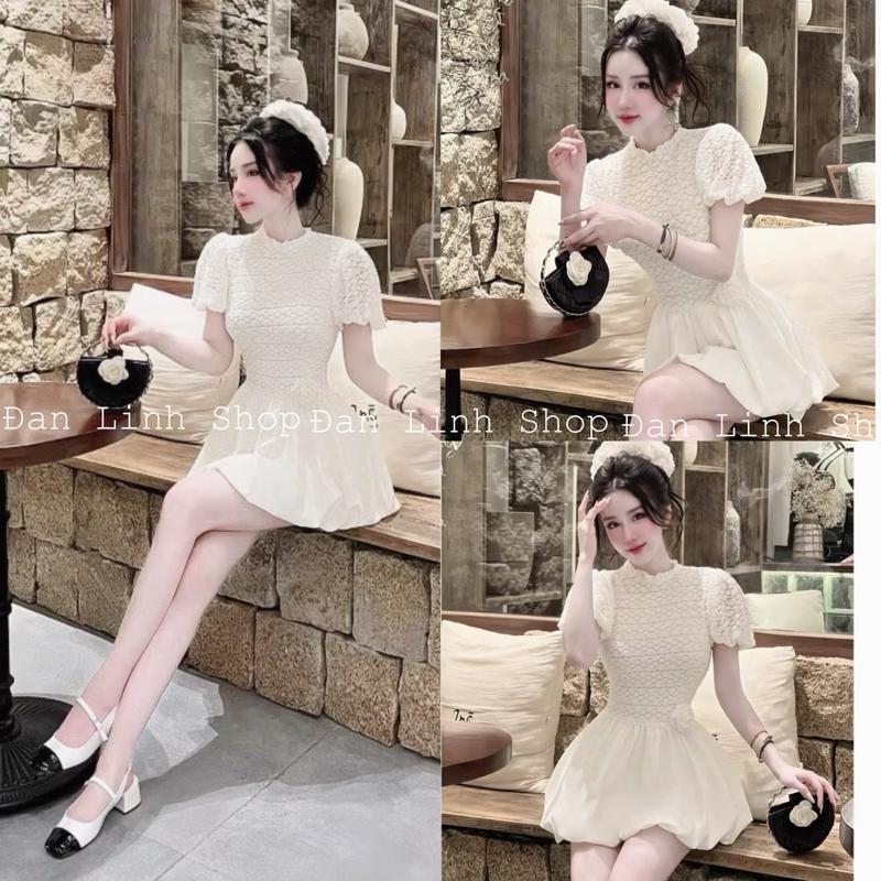 Váy Ren Hoa Mai Tay Bồng Phối Tùng Bí Sang Chảnh ( Có Tặng Kèm Quần ) Nữ