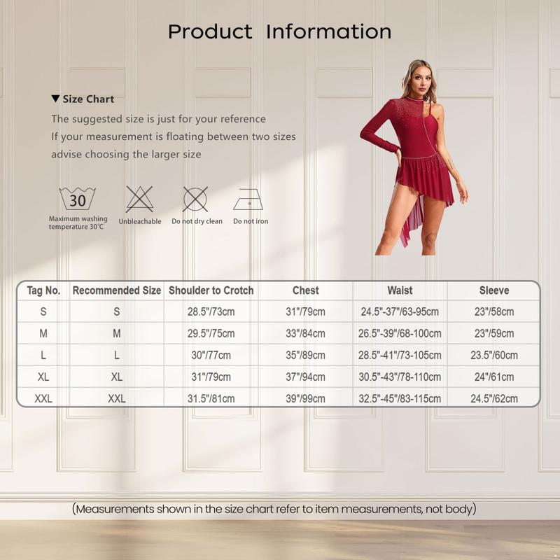 dPois Women Single Long Sleeve Lyrical Dance Costume Irregular Skirt Leotard Modern Contemporary Dress 8
