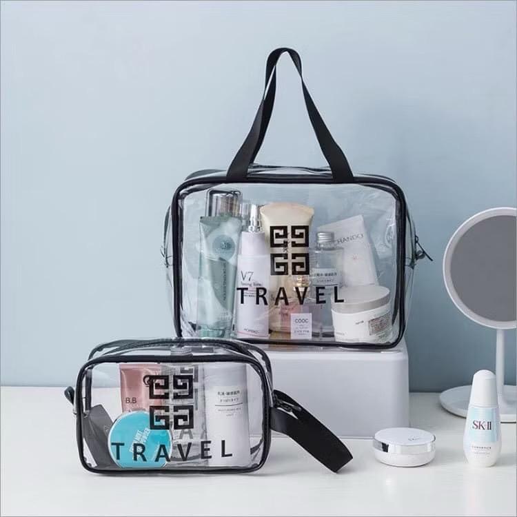 Set 3 túi trong suốt đựng đồ, mỹ phẩm, túi du lịch chống thấm nước có tay xách 1