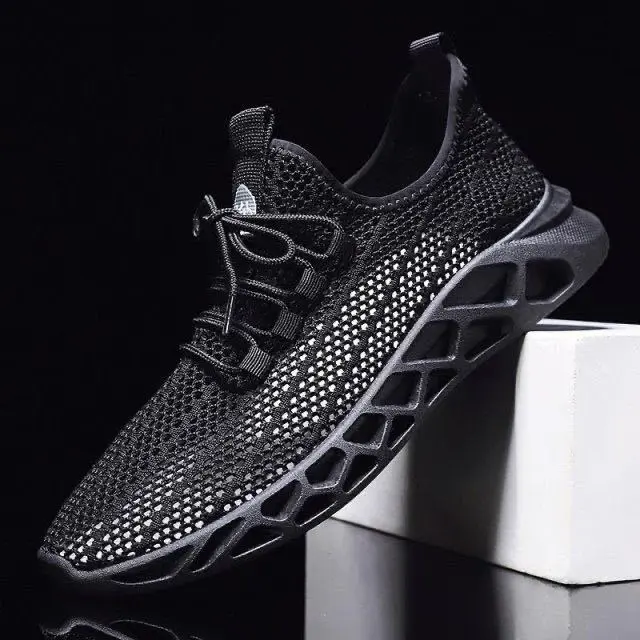2024 Flyknit Breathable New Summer Men's Shoes Black Shoes Breathable Sports Casual Shoes plus Size Men's Hollowed Mesh Shoes