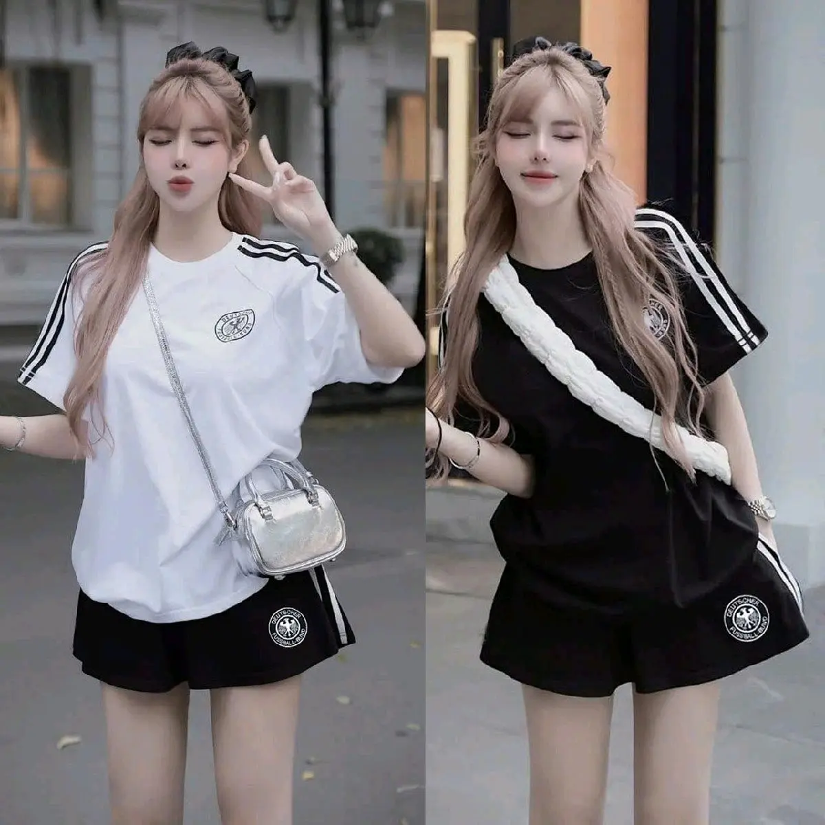 SET NGẮN THỂ THAO NỮ COTTON THÊU LOGO PHỐI SỌC TRẺ TRUNG SPS01