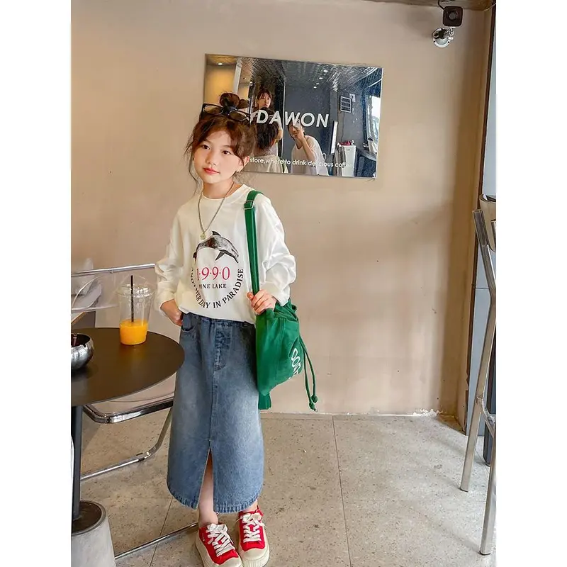 Váy Denim, Cho Bé Gái, Bộ Sưu Tập Mùa Xuân Và Mùa Thu, Cỡ Trung Bình Và Lớn, Váy Mùa Hè Cho Trẻ Em, Váy Lớn Cho Trẻ Em, Chiều Dài Mùa Hè, Phiên Bản Học Sinh, Hàng Mới Về 3