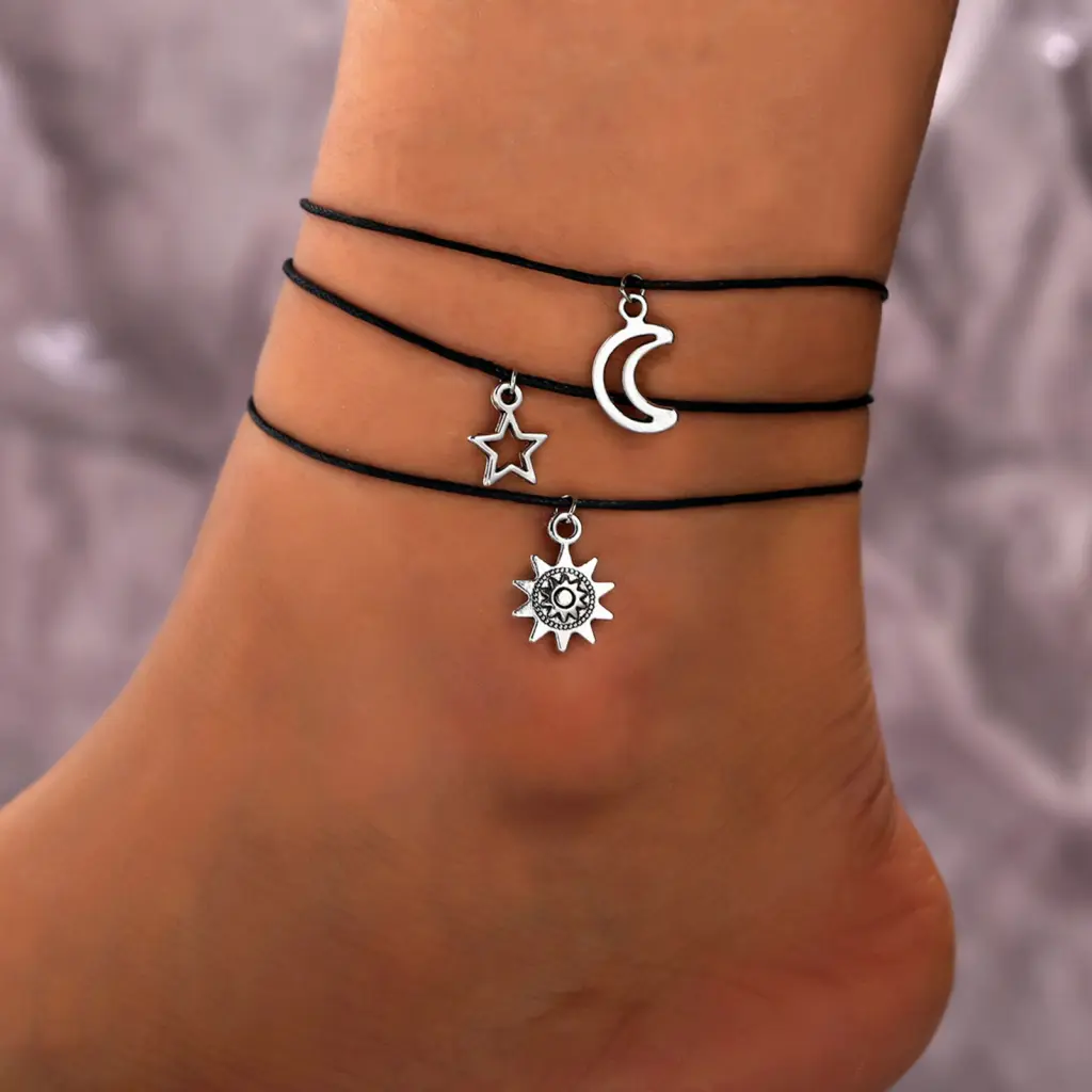 CZB 3Pcs/Set Women Anklets Stylish Women Anklets Women Lightweight Sun Star Moon Anklets All Match Popular All Match Sun Star Moon Ankle Bracelet for Wedding Lightweight