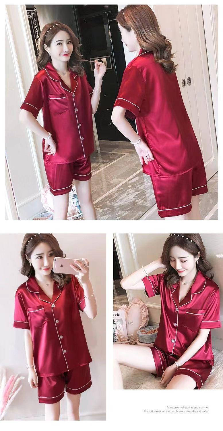 Product Introduction of Đồ Ngủ Phong Cách Hàn Quốc, Bộ Đồ Ngủ Hai Mảnh ngắn Tay Bằng Lụa Lạnh Mùa Hè Cho Nữ, Chất Liệu Lụa Nhân Tạo, Thích Hợp Cho Học Sinh, Bộ Đồ Mặc Bên Ngoài Mỏng, Đồ Mặc Nhà 11