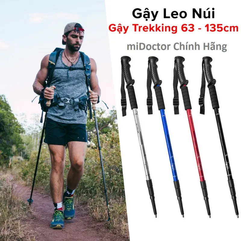 Gậy Leo Núi Gậy Trekking Từ 63 - 135cm Gậy Chạy Trail Gấp Khúc Dùng Du Lịch, Phượt, Dã Ngoại, Đi Bộ Đường Dài - Hãng miDoctor 2