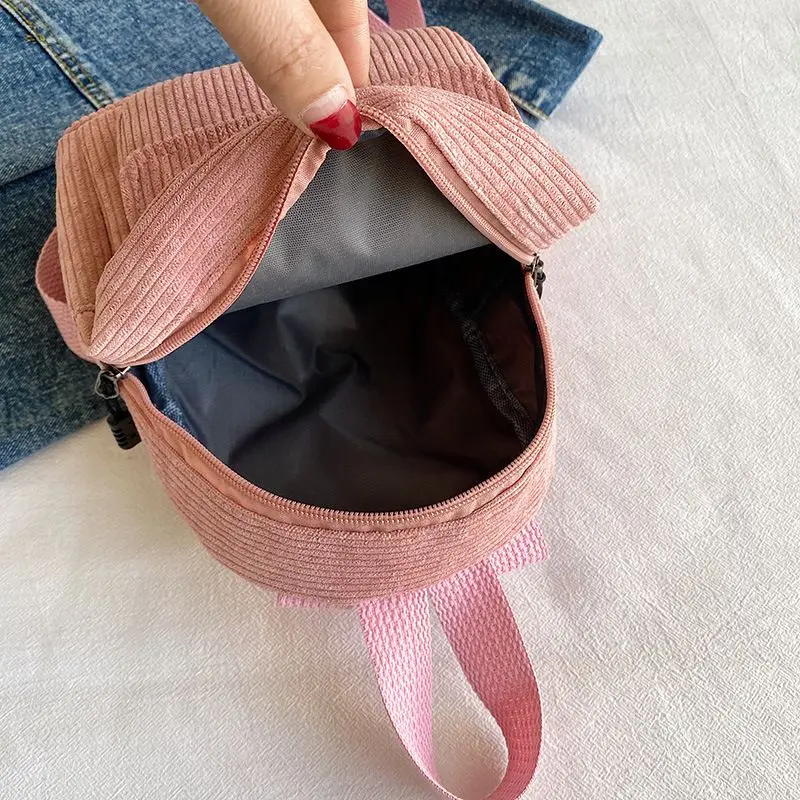 Ba Lô Nhỏ Chất Liệu Vải Nhung Kẻ, Phong Cách Hàn Quốc, Dành Cho Nữ, Phong Cách Mori Đi Chơi Ba Lô Đeo Một Bên Vai Mini, Dễ Phối Đồ Thích Hợp Cho Học Sinh, Túi Tươi 3