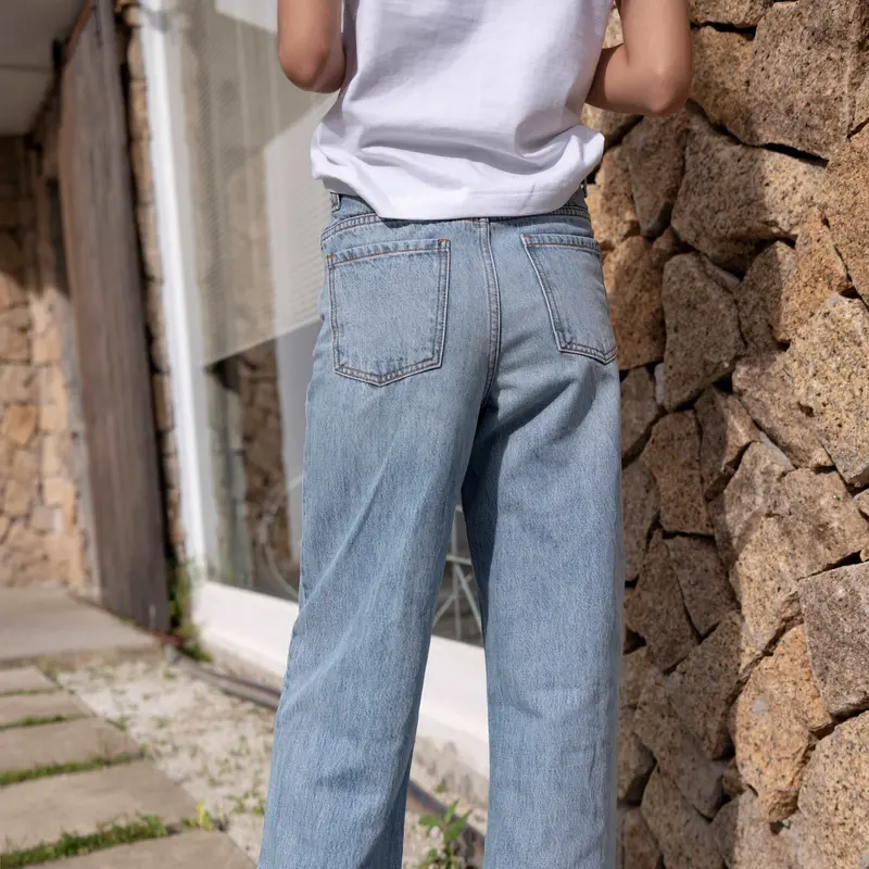 [Hashtagem] Quần Jeans Nữ Ống Rộng Wide Leg Jeans, Lưng Cao, Form Suông Rộng, Màu Xanh Sáng, Chất Cotton Không Co giãn, Wash Hông Thời Trang (WLJ.1) Pants Women Ong 4