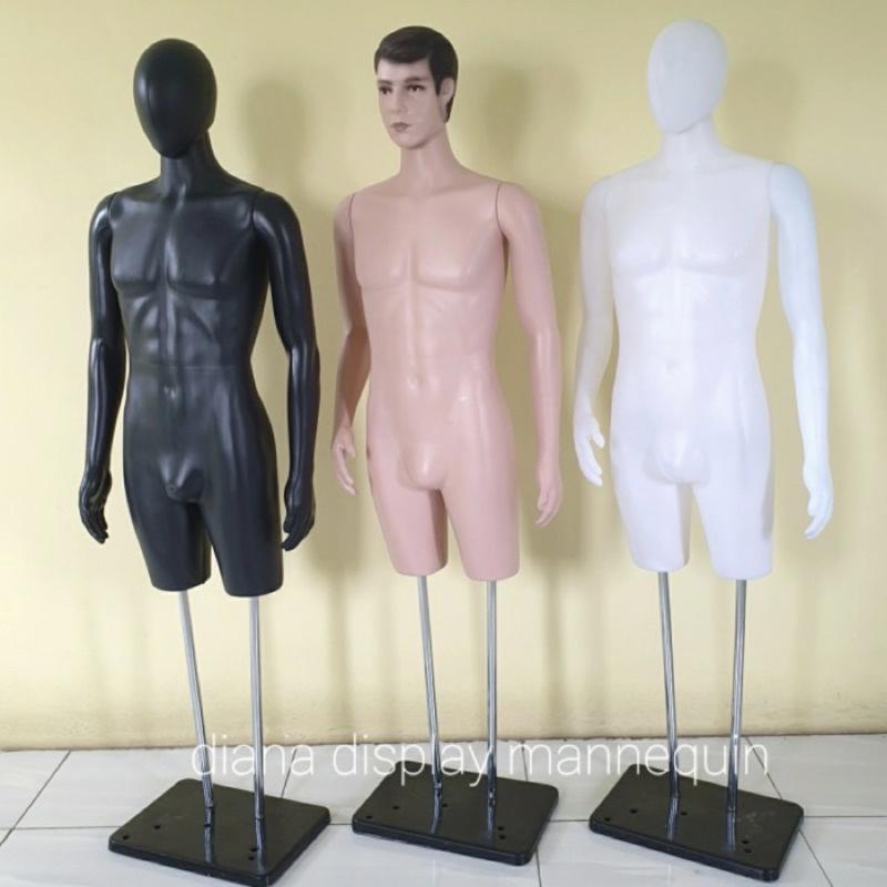 MANEKIN BAJU BODYFIT PRIA DEWASA SETENGAH BADAN DENGAN KEPALA DAN TANGAN PLASTIK SET TIANG BESI 8