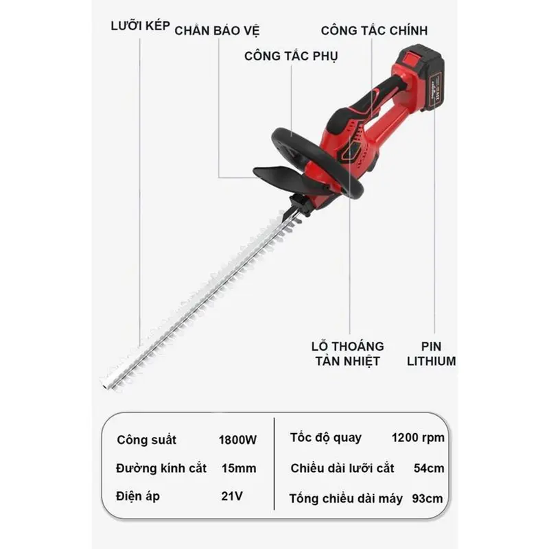 Máy cắt tỉa hàng rào cây cảnh LAPUseᵰ động cơ lõi đồng 1oo% - Công suất 1800W - Dùng chung chân pin Makita 4