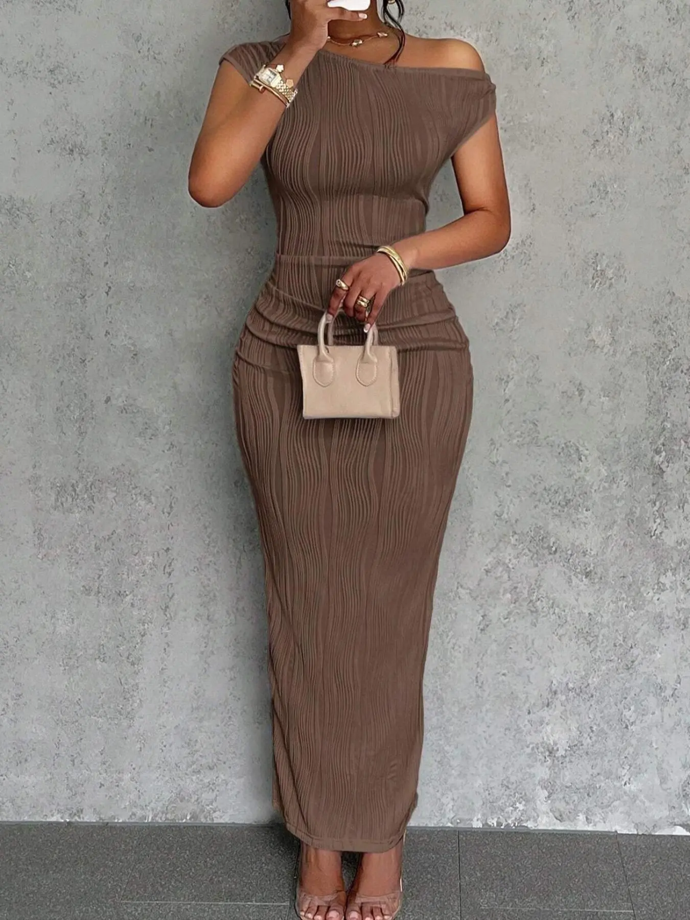 Women's Plain Asymmetrical Neck Bodycon Dress, Elegant Fashion Casual Long Dress for Party Dating Wear, Women Dress for Summer