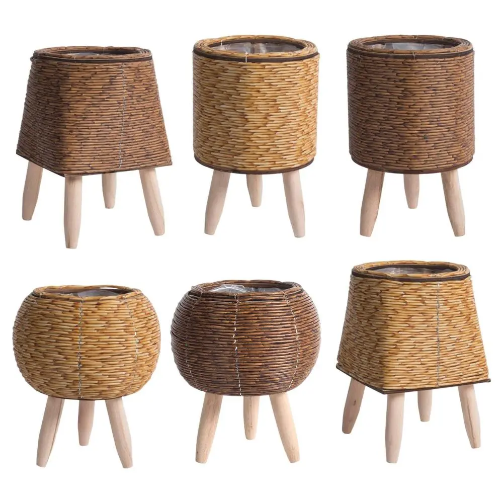 Plant Basket with Stand Flower Pot Simple Ornaments Modern Pastoral Basket Planter Rattan Basket for Bar Cafe Dining Room Bedroom Balcony