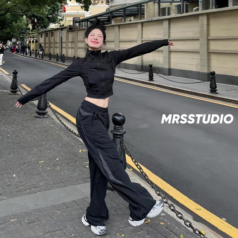 Quần dù gió nữ ống rộng MRS cạp chun co giãn cạp cao, nam nữ MRQ079 Nhung Ong Women Pants