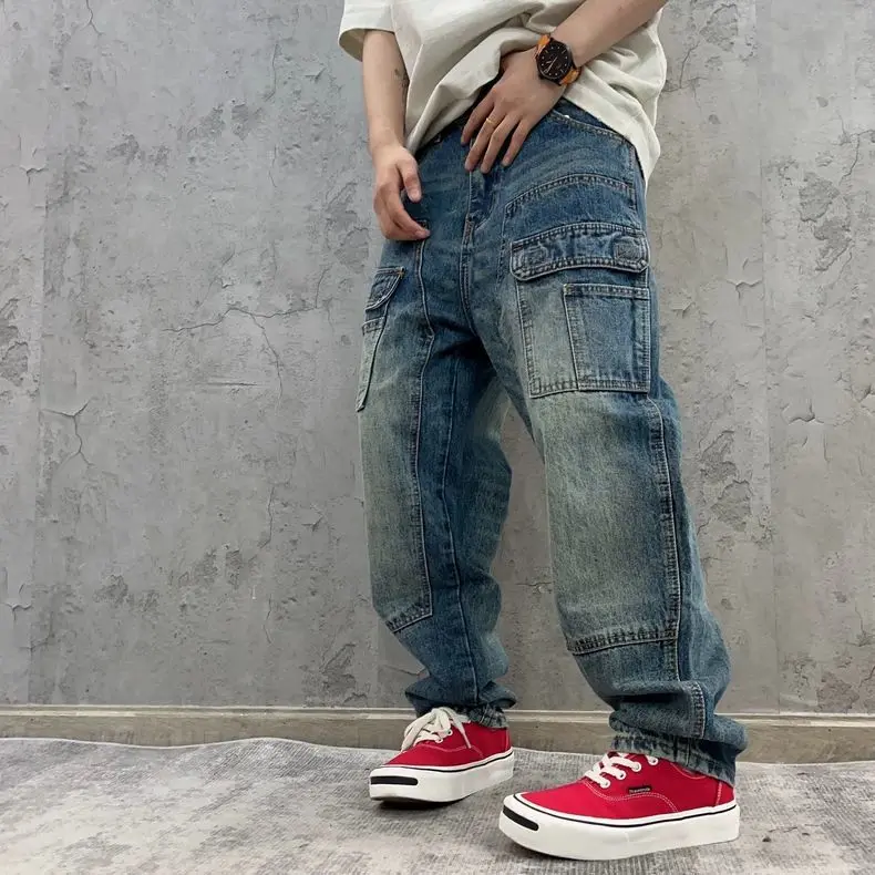 2024 New American Retro Loose Casual Heavy Washing Craft Logging Multi-Pocket Jeans for Men and Women K05 Menswear Lingerie