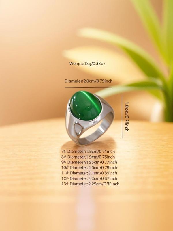 Simple Round Shaped Artificial Gemstone Decor Stainless Steel Ring, Punk Men's Stainless Steel Multi Size Ring, Party Accessories 1