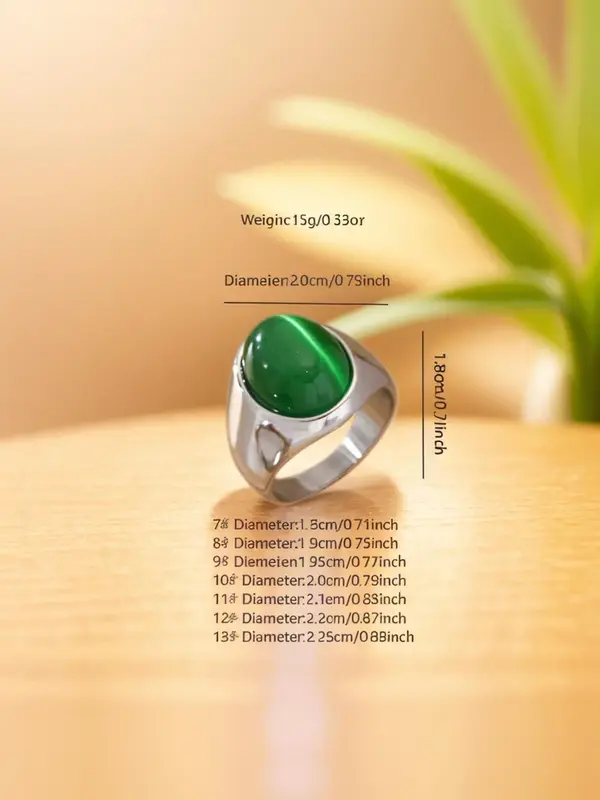 Simple Round Shaped Artificial Gemstone Decor Stainless Steel Ring, Punk Men's Stainless Steel Multi Size Ring, Party Accessories 1