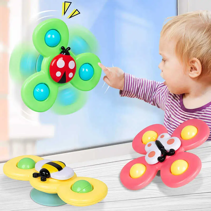 Gyro Rattle 3pcs Baby Cartoon Fidget Spinner Colorful Insect Gyro Educational ...