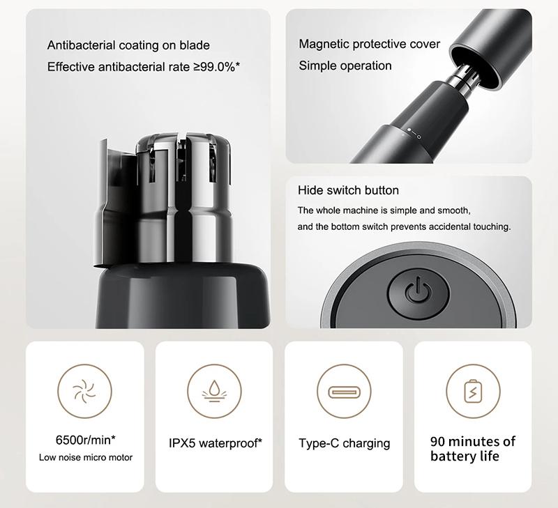 Product Introduction of Electric Nose Hair Trimmer, Charging Ear Hair Repairman, Magnetic Suction Blade, Detachable, Water Washable 22