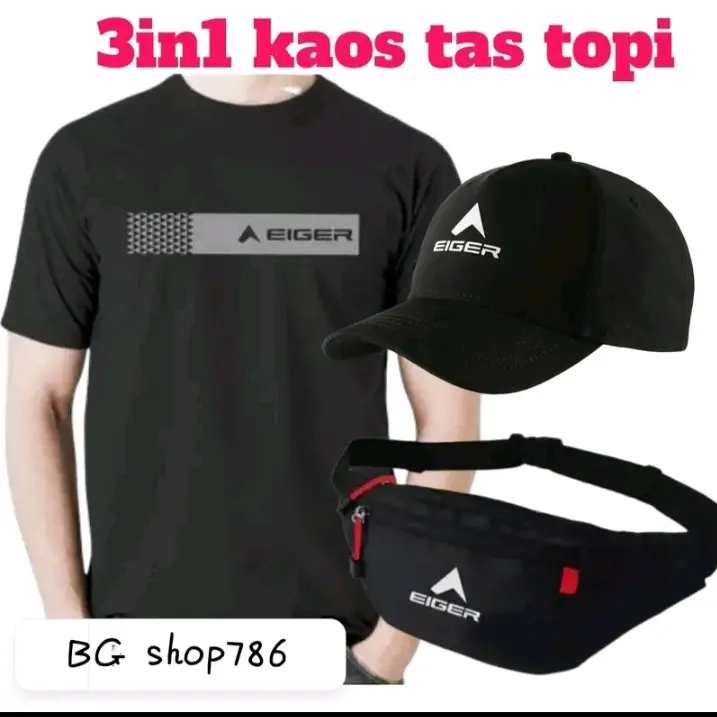 paket 3 in 1 kaos distro,topi tas limited edition bisa COD bahan Katun 0