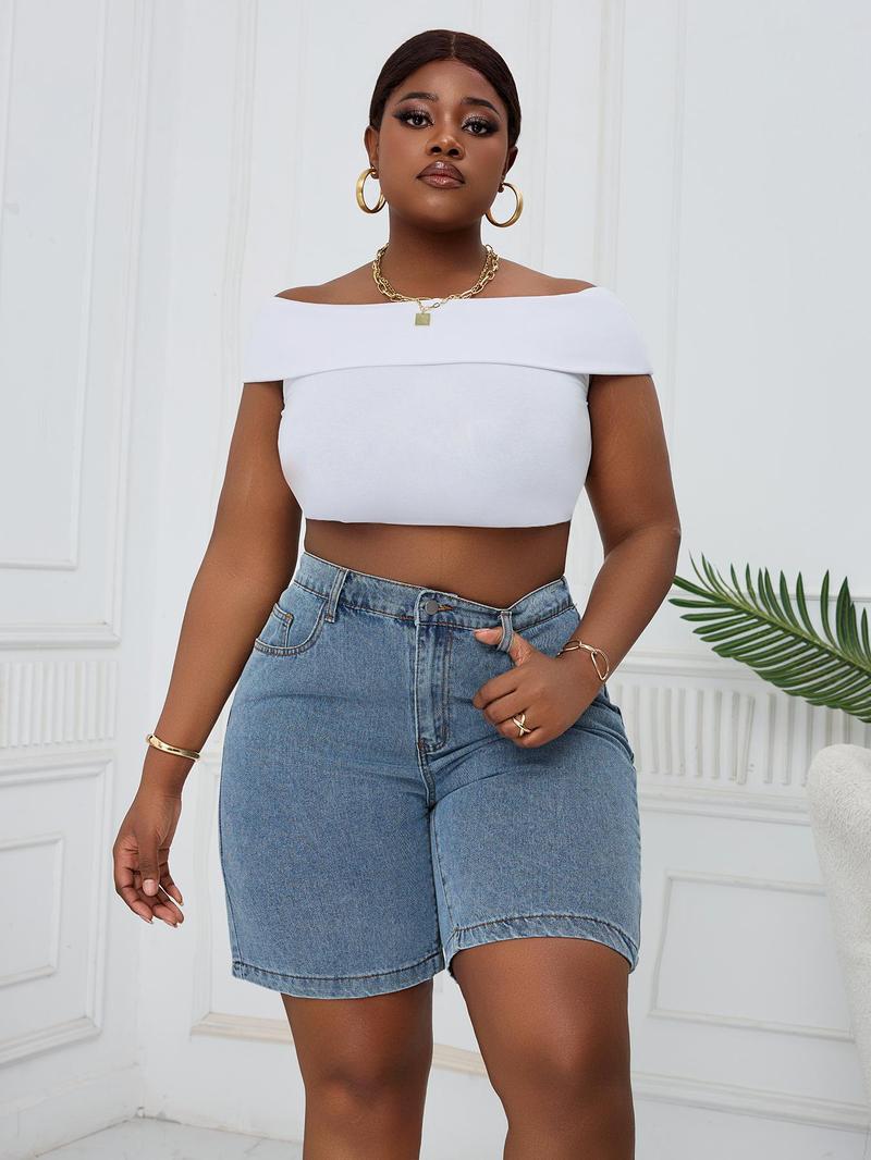 Product Introduction of 【Plus Size】Denim Shorts, Plus Casual Fashionable Shorts for Daily Outdoor Wear, Women Plus Clothing for Summer 3