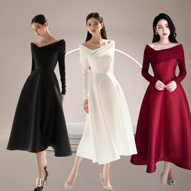 Đầm dự tiệc dáng dài tay dài lệch vai siêu sang DENO DRESS cho nữ Nữ Sen Thun Voi Nhung vaytet váy dâu đi bàn Sò trang đỏ missavenue m đỏ và hồng váy dự tiệc vaynoel đồ đỏ mặc tết