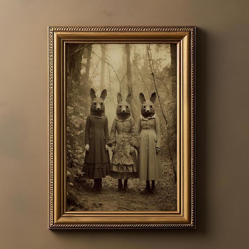 Vintage Rabbit Pattern Unframed Canvas Wall Art Print, Gothic Occult Poster, Wall Art for Home Office Decor 5