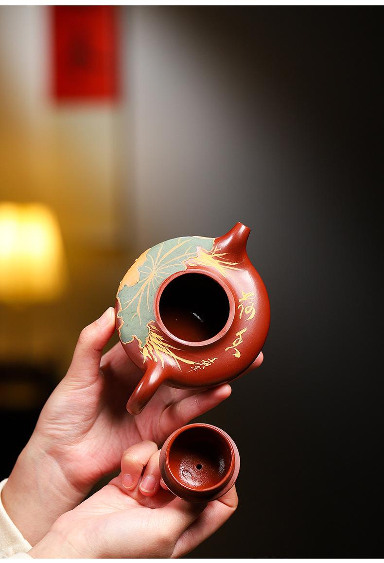 Product Introduction of Huaying Shenglight Yixing Purple Clay Teapot – Dahongpao Stone Red Clay Hand-Painted Rain Sand Design Gong Fu Tea Set perfect  teapot 7