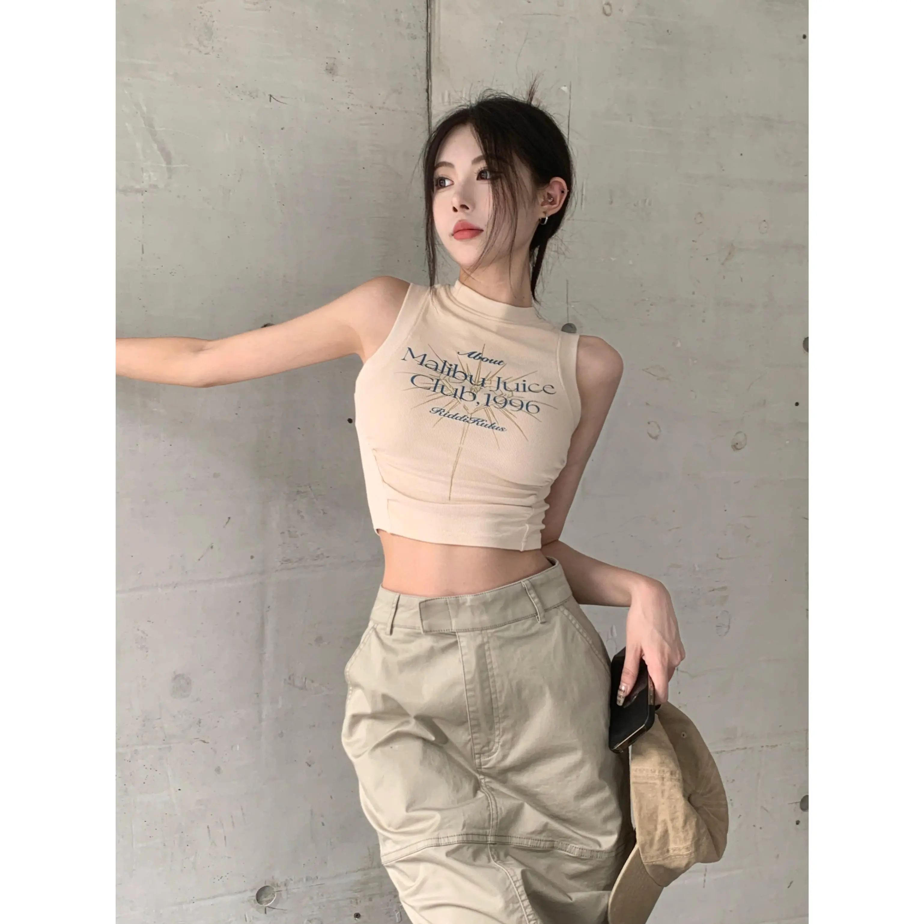 Ribbed Sleeveless Vest for Women, Summer Short Slim Fit Slimming Top, Casual Fashionable Versatile Stylish Korean Style Outfit