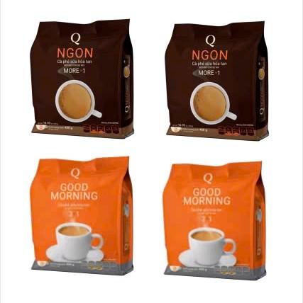 Sale Combo mix vị,2 bịch cà phê trần quang NGON + 2 bịch trần quang Goodmorning,mỗi bịch có 24 gói nhỏ 20gram Coffee cà phê cafe